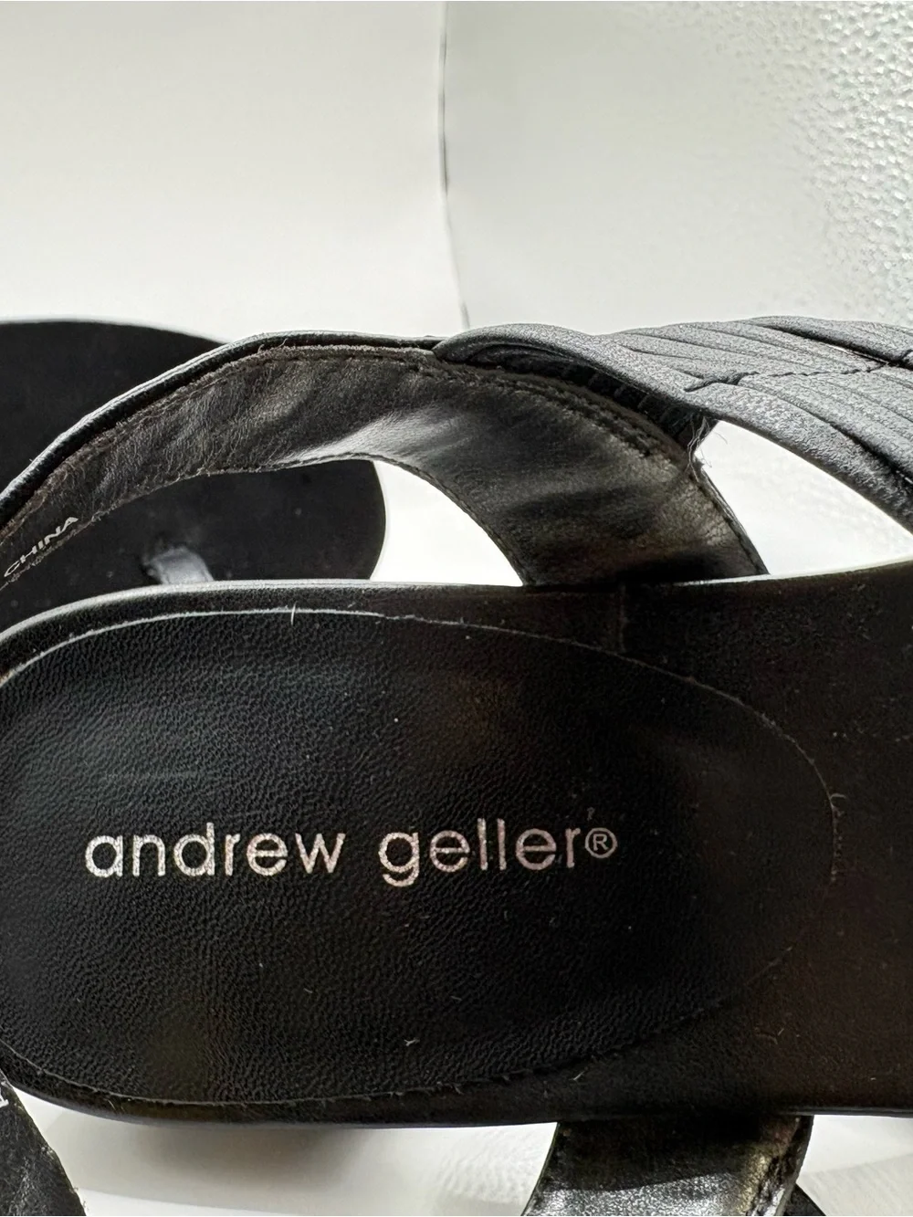 Andrew Geller Black Wedge Sandals with Crystal Accent